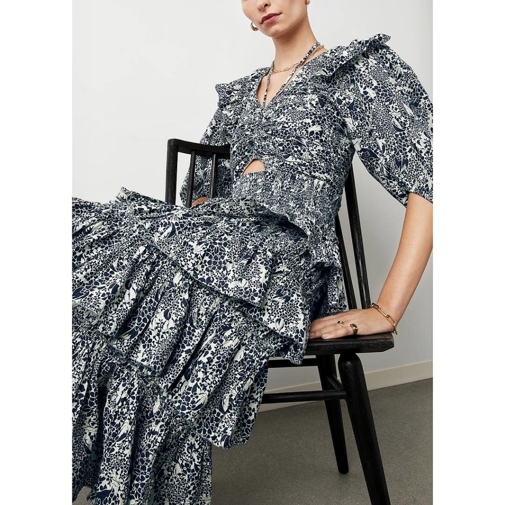 Sea NY Priya Puff Sleeve Tiered Midi Dress
